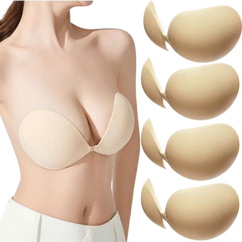 Strapless Bra Adhesive - プッシュアップ粘着ブラ 厚め シリコン製バストアップパッド 粘着式バックレスストラップレス下着 ニップルカバー 女性用